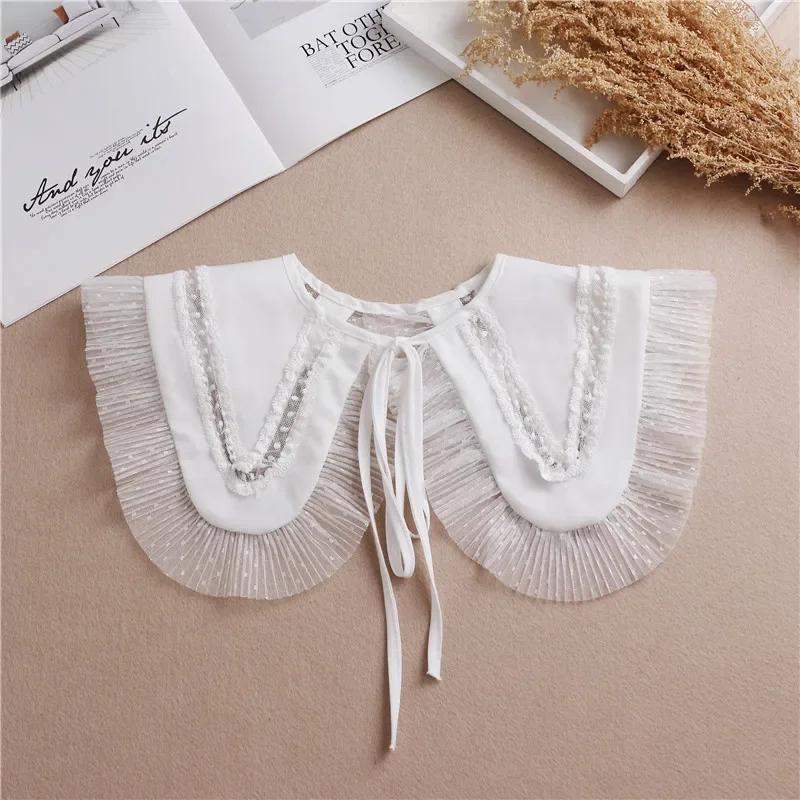 

Women Shawl Doll Fake Collar Shirt White Lace False Collar Bowknots Detachable Half Shirt Lapel Blouse Female Shawl Wrap