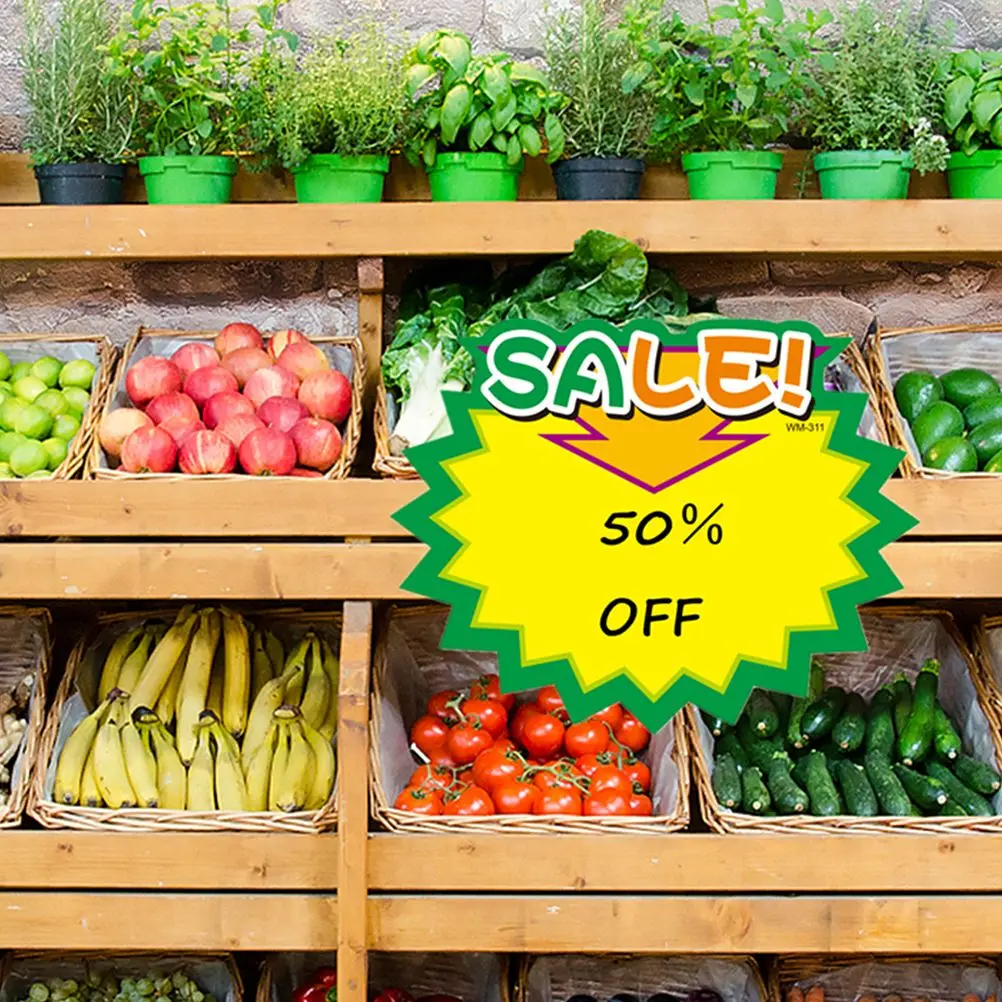 50 Pcs Price Tag Supermarket White Card Display Signs Labels Promotional Advertising Stickers Folder Tab