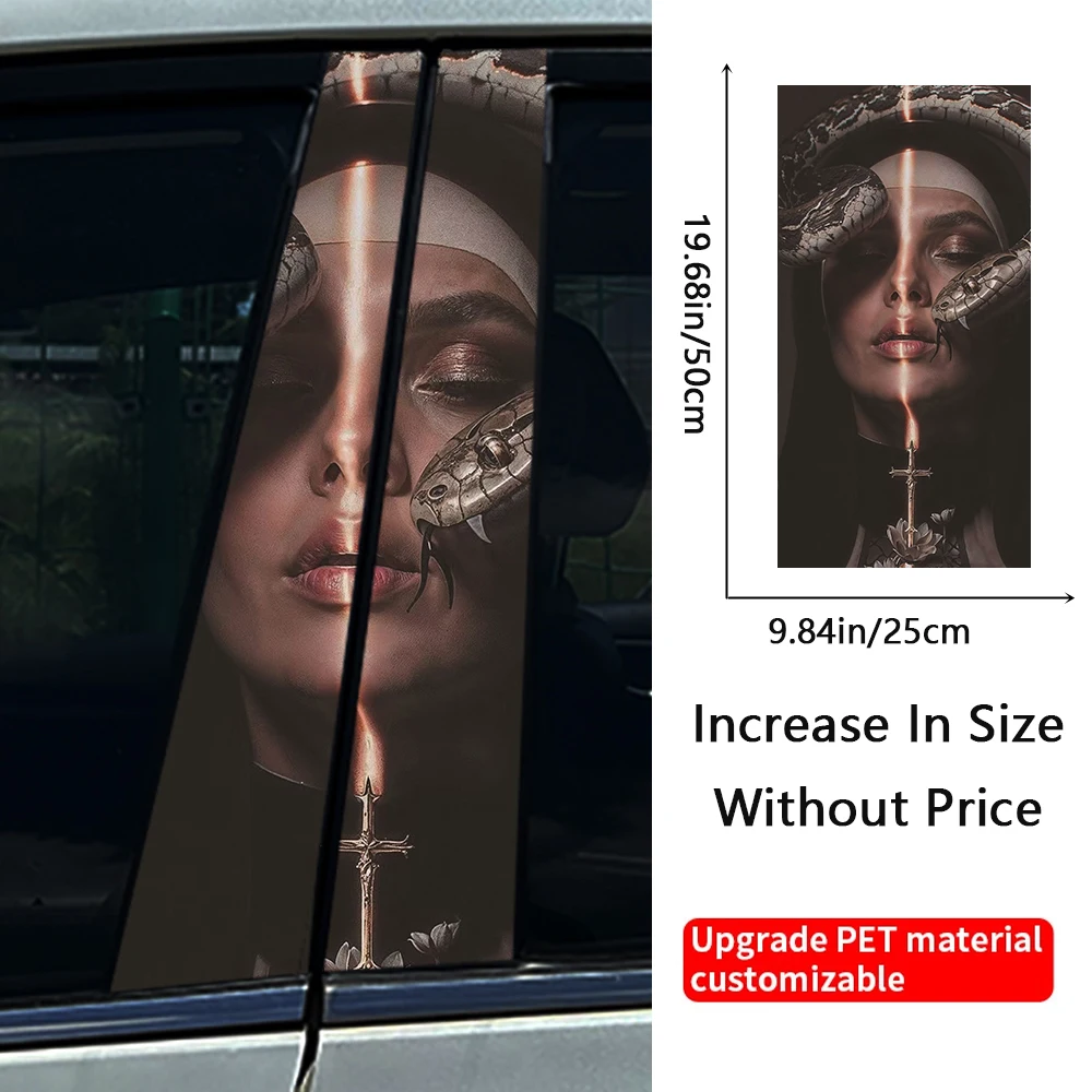 Gothic Nun Snake Car Stickers Auto B Pillar Waterproof Halloween Decoration DIY Car Doors Pillar Sunscreen PET Decals