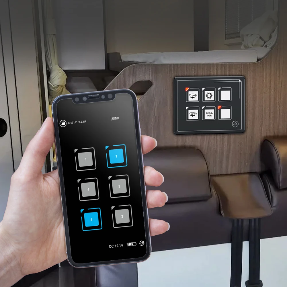 

6P Membrane Control Switch Panel Bluetooth-compatible Membrane Control On Off Box APP Control for RV Yacht for SUV Boat Caravan