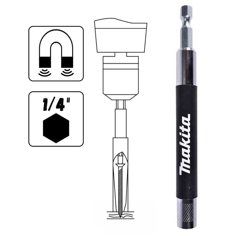 Makita B-48767 Portapunte guida per viti Magnetismo scalabile Nero 120mm Metallo Aree difficili da raggiungere Accessori per utensili da lavoro di precisione