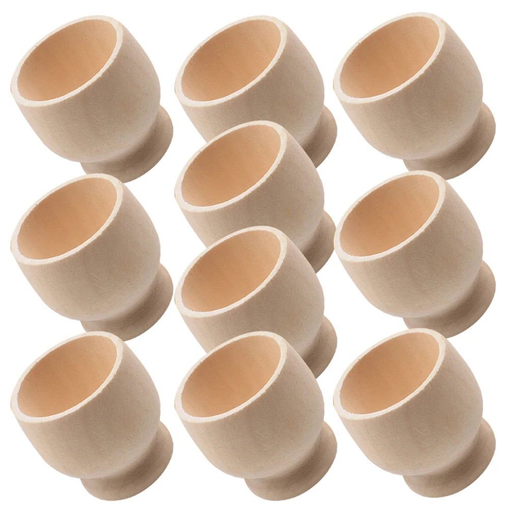 

10Pcs Wood Egg Holder Smooth Surface DIY Blank Egg Cup Party Supplies Kids DIY Kindergarten Creative Eggs Cup Chic Eggs Stand