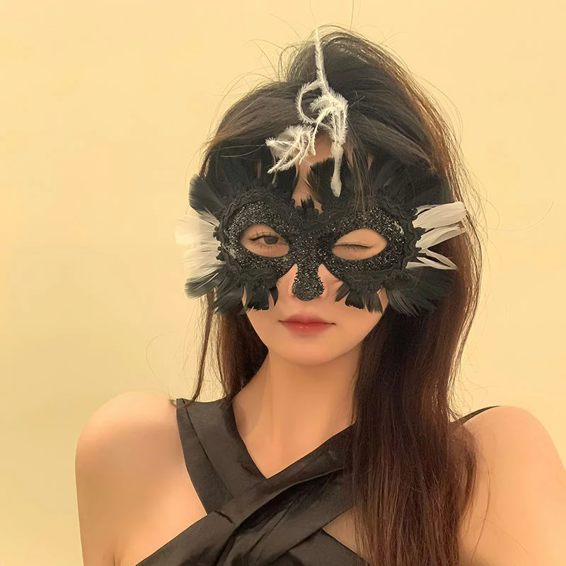 Sexy pizzo piuma donne mascherata maschere paillettes veneziano Halloween Natale festa di compleanno mistero sexy ballo di fine anno Mardi Gras nero