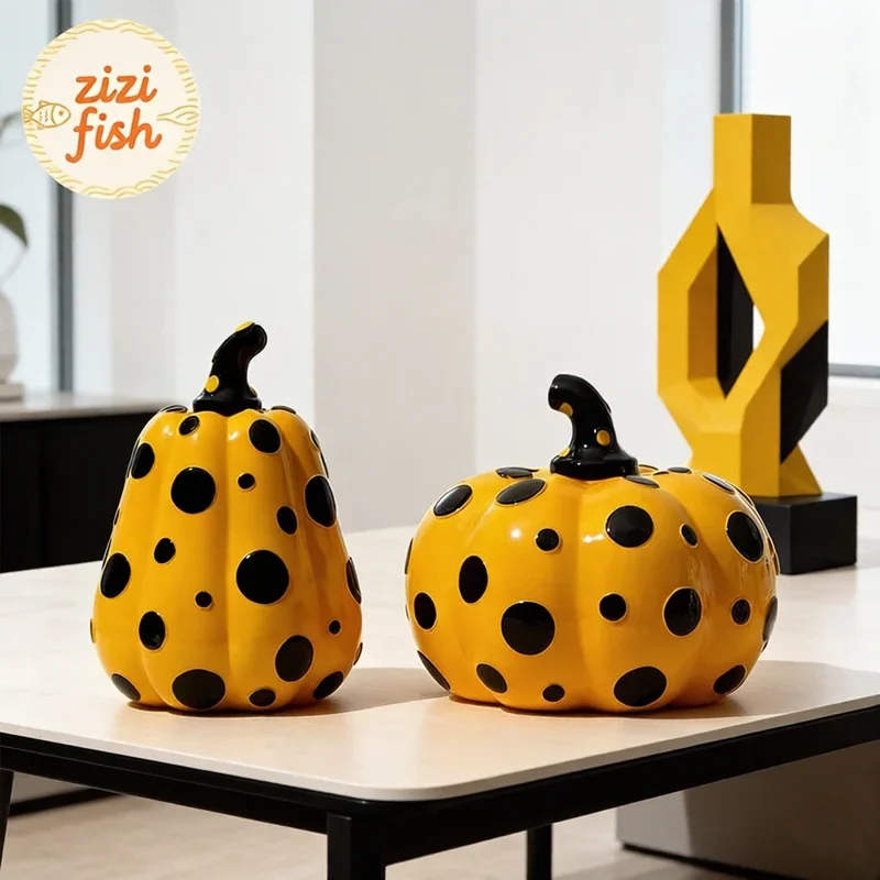 Colorful Polka Dot Pumpkin Sculpture Multiple Styles Pumpkin Desktop Handicraft Resin Ornaments Modern Home Decor Accessories