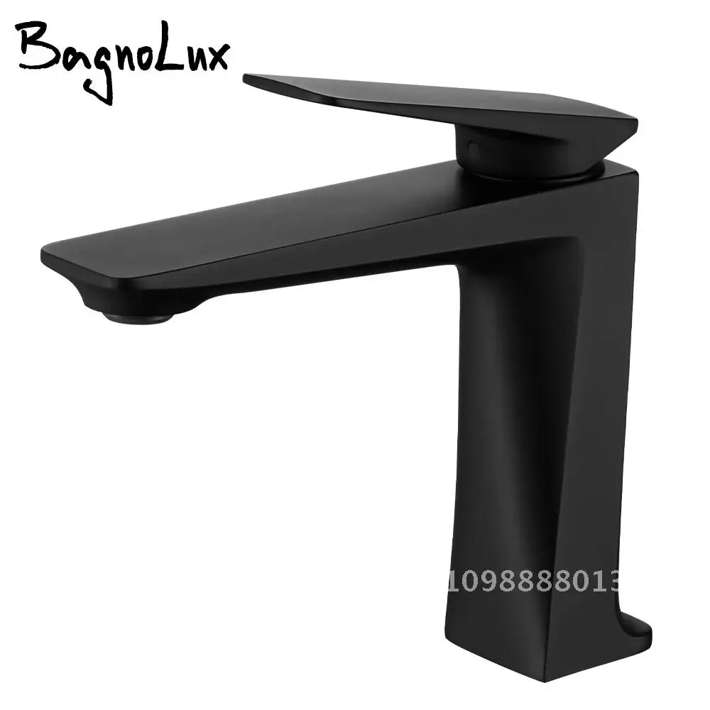 

Bagnolux Brushed Gold Matt Black Brass Casting Deck Mounted Bathroom Taps Single Cold Basin Faucet and Water Mixer Hot Handle
