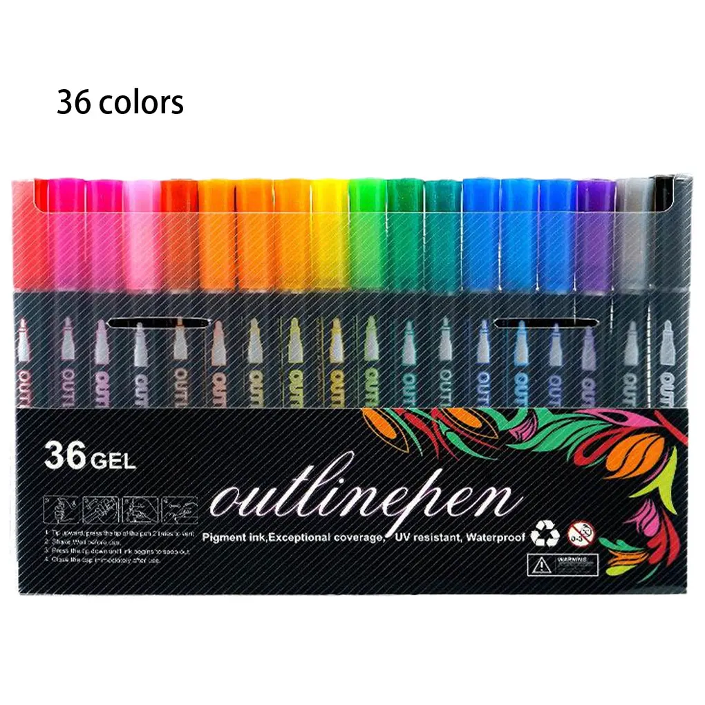 ABS Colorful Outline Marker Pens Metallic Double Line Highlighters For Christmas For Drawing