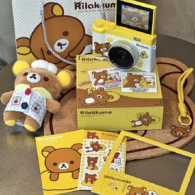 Anime Peripheral Rilakkuma Ccd Camera Toys Flip Screen Digital Camera Toys Gifts Box 6800w Pixel Ccd Retro Camera Birthday Gifts