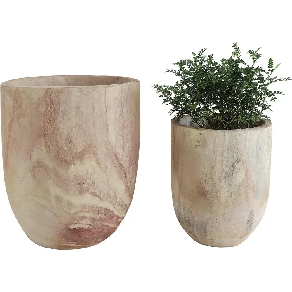 

XMSJ Planter Set of 2, Rounded Paulownia Wood Planter