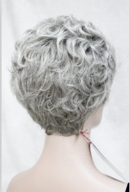 Women's Short Wig Silver Grey Curly Synthetic Natural Hair Wigs