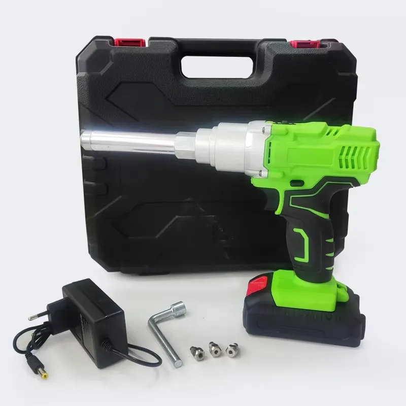Cordless Electric Rivet Gun - Rechargeable Battery-Powered Riveter with Charger & Rivet Nozzles for Metal Wood Furniture