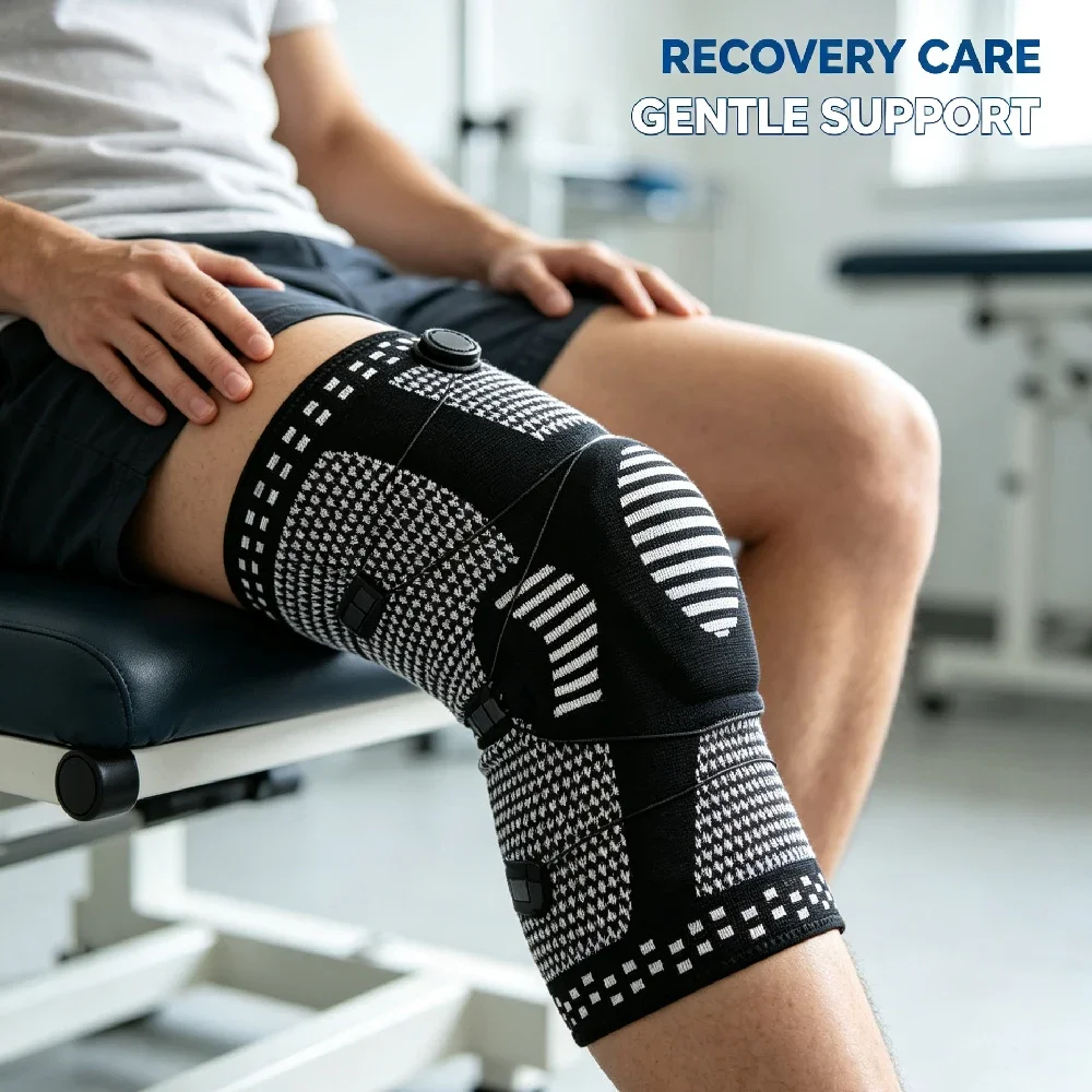 1Pcs Knee Protector Brace Adjustable Knob, Patella Gel Pad Side Stabilizers Compression Sleeve for Sports Workout