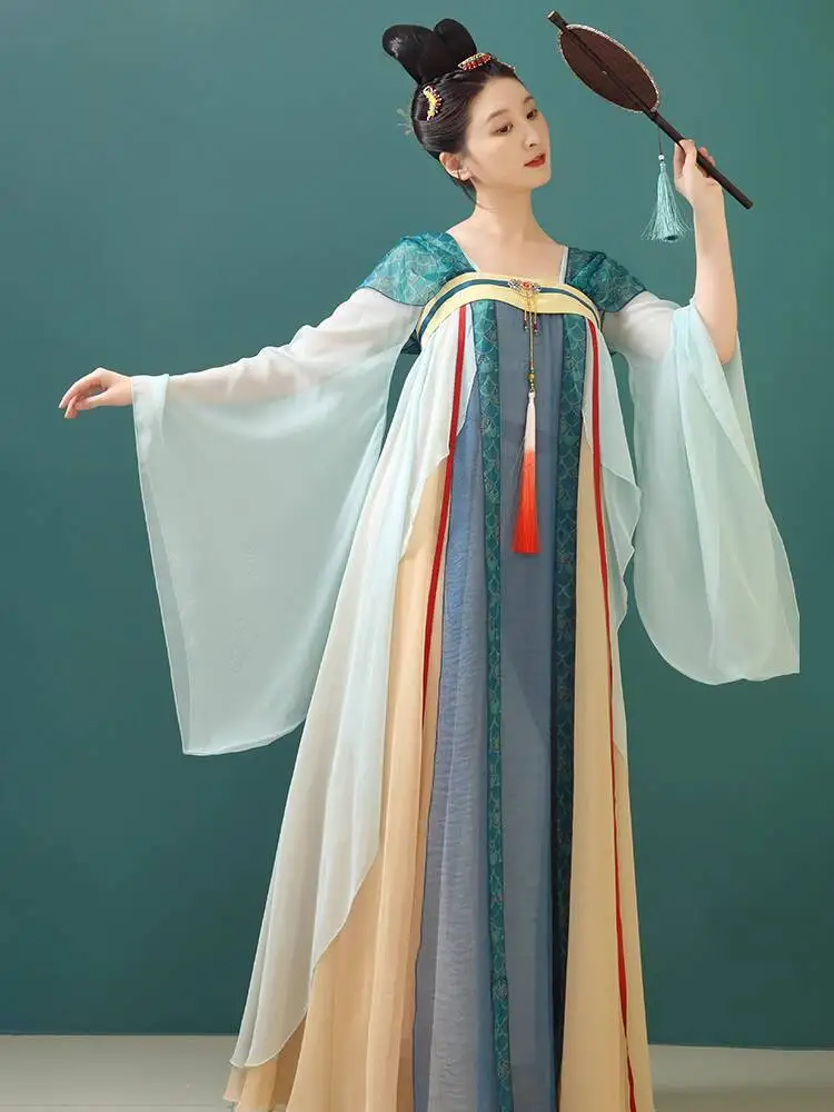 

Новое улучшенное женское платье Hanfu на груди из двух частей с элементами Han, костюм для драматического танца