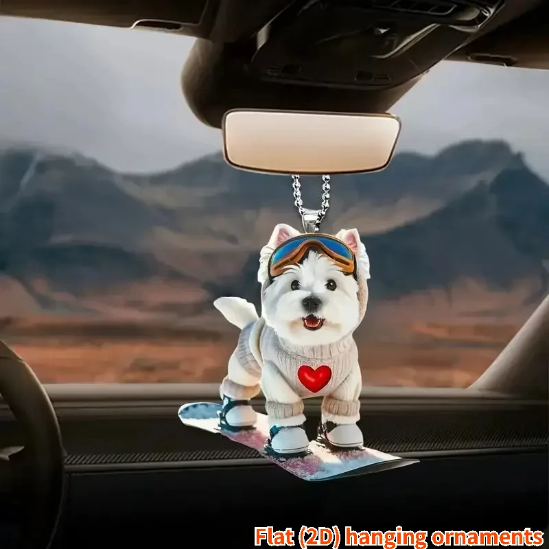 Skateboard Dog Backpack Rearview Mirrors Pendant Car Hanging Ornaments Car Decoration Accessories Gifts for Women Men