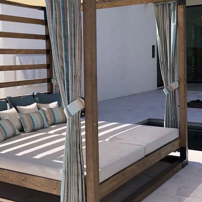 Cama de sol para salón, sofá cama de ratán para exteriores con dosel, Patio, jardín, cama de sol para Hotel, madera de lujo