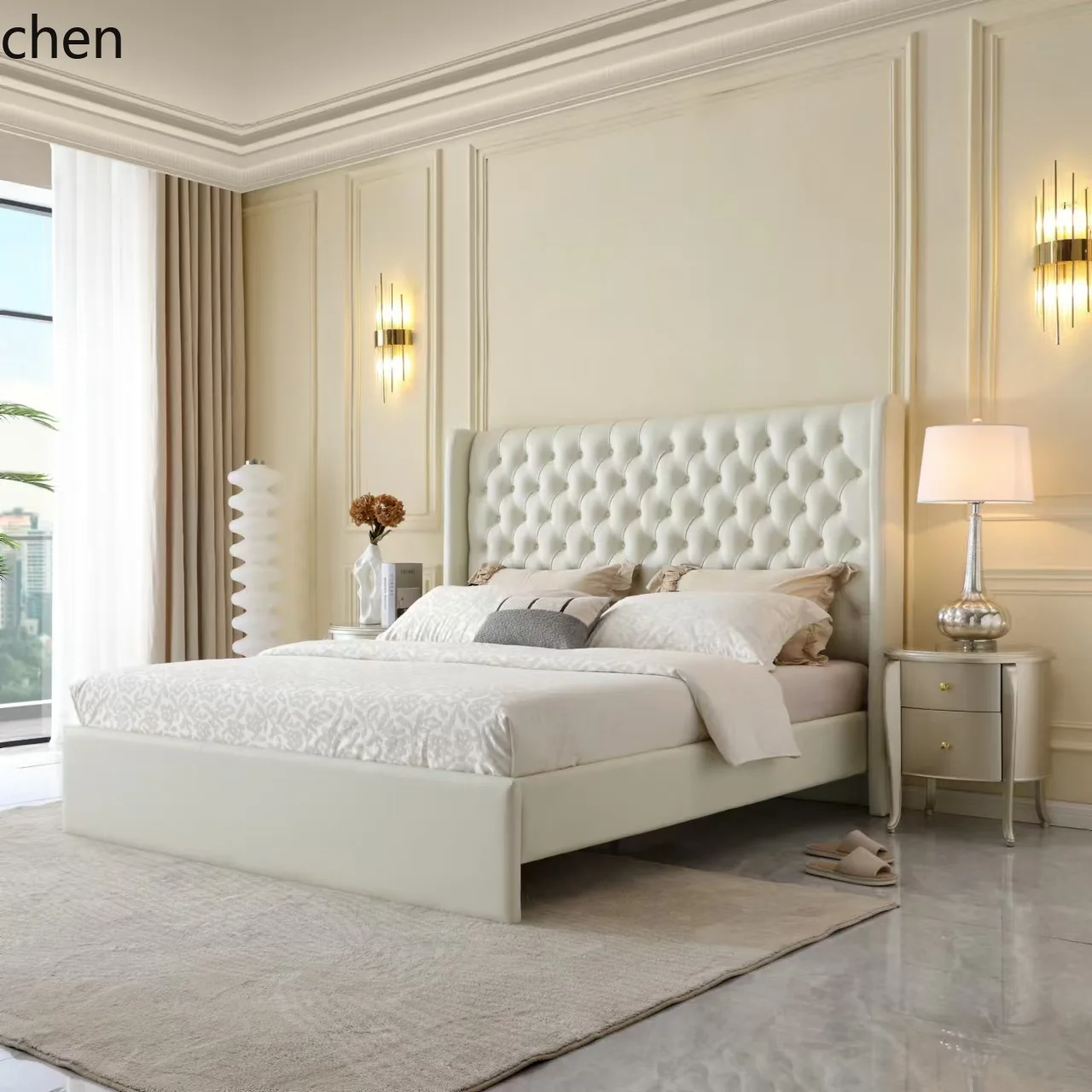 HT Light Luxury Soft Bed 1.8m Master Bedroom Double Zipper Soft Genuine Leather Wedding Bed Princess Bed