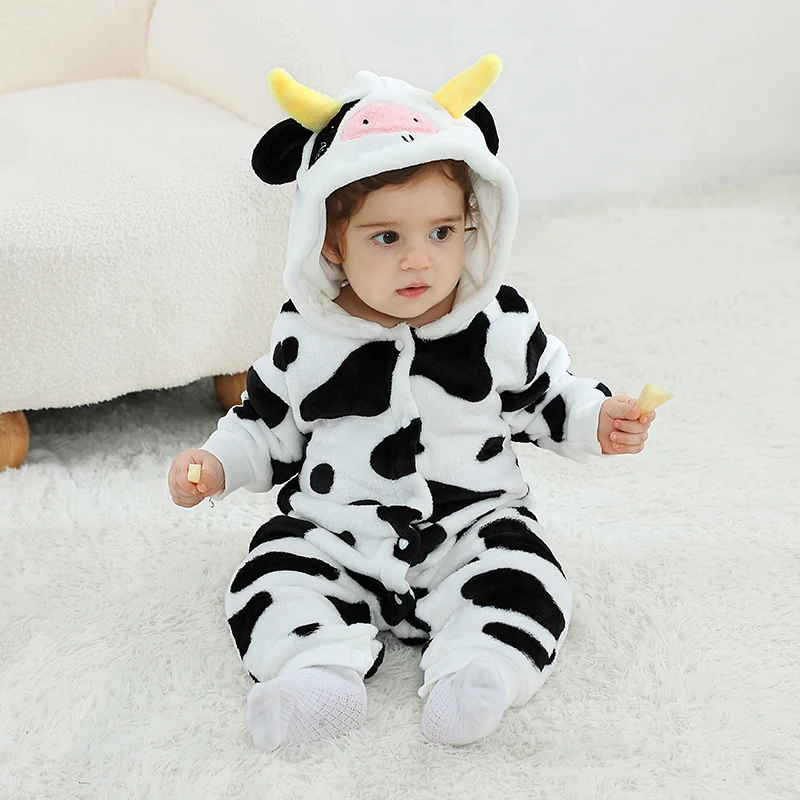 Animal Cow Newborn Baby Clothes Bodysuit Boy Girl Romper Kigurumis Cosplay Costume Toddler Jumpsuit Halloween Infant Pajamas