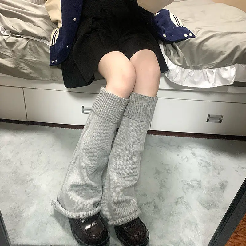 محبوك منتصف أنبوب فتاة حار واسعة الساق الدافئة فضفاض القرن تنوعا JK غطاء للقدم سميكة النساء بلون Y2k كومة جورب غطاء #1