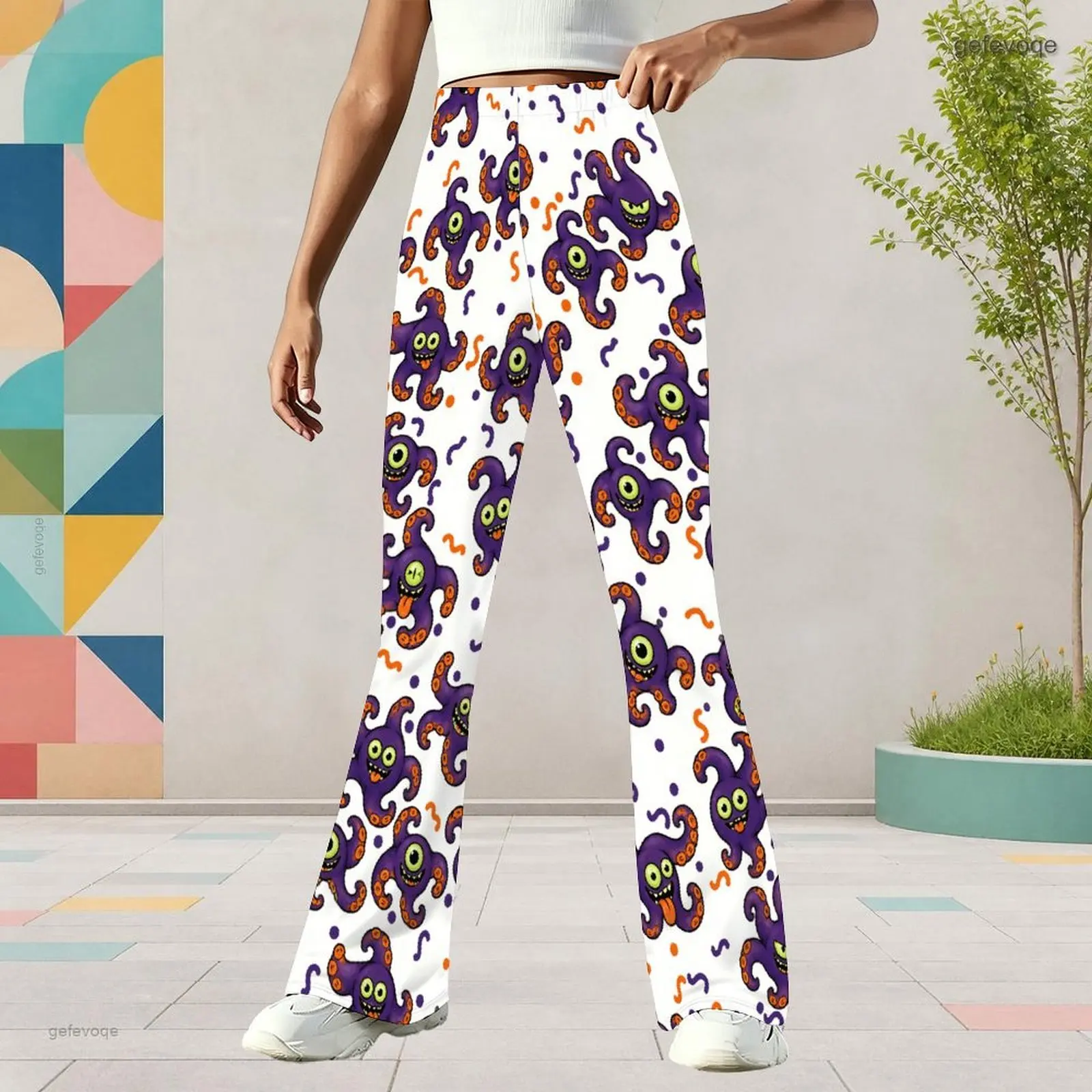 Autumn Graphic Print Girls Flared Pants Cartoon Octopus Children Clothing Halloween Party Wear