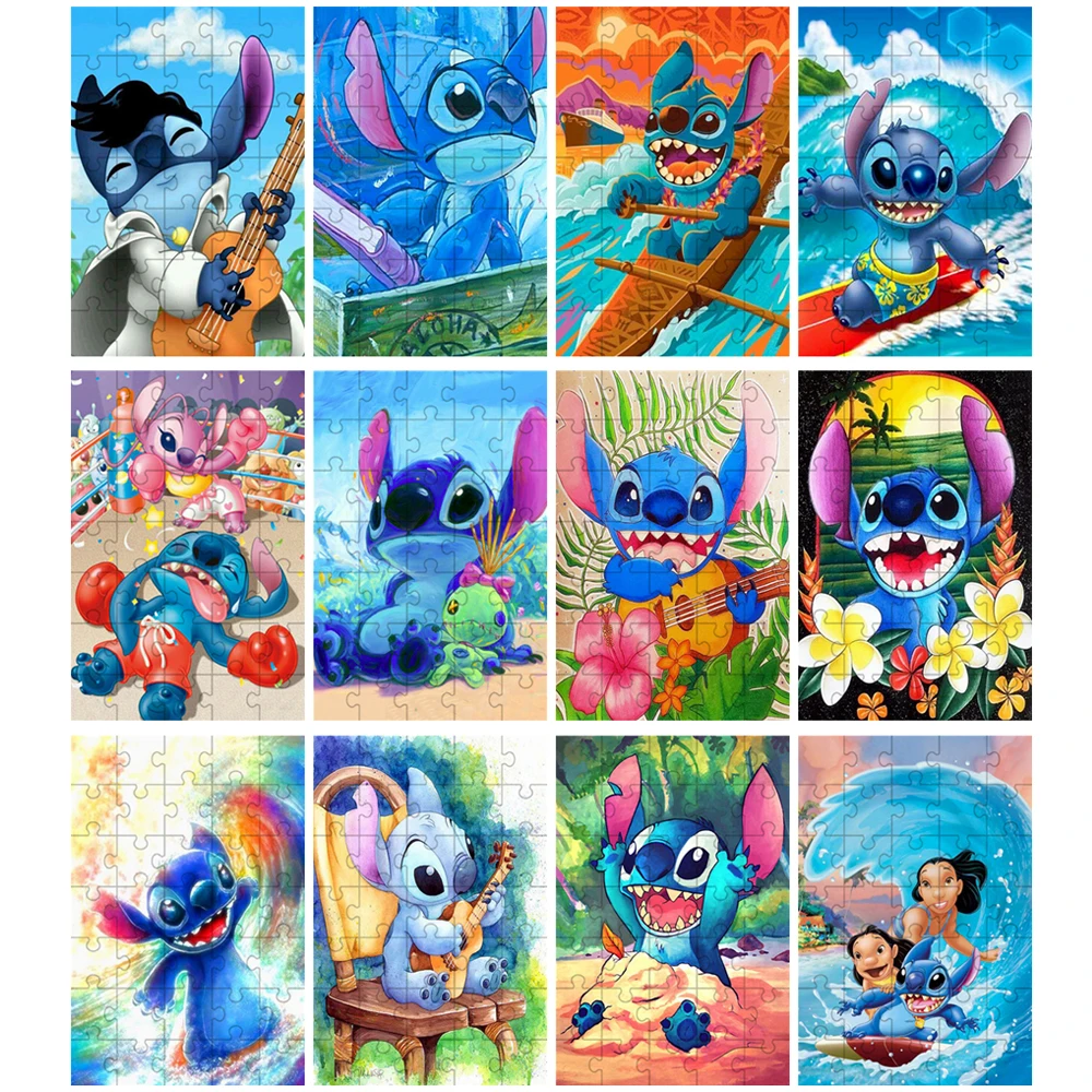 Disney Lilo & Stitch Mini Puzzles 35 Pieces Cartoon Wooden Jigsaw Puzzles for Children Intelligence Education New Year Gifts