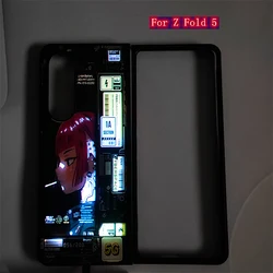 For Samsung Galaxy Z Fold 5 Glass Flash Protective Cover For Z Fold 5 S23 FE S22 Ultra S21 Plus LED Phone Shell Coque Comics