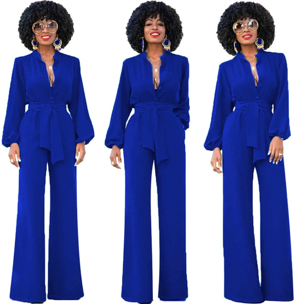 Women Autumn Winter Jumpsuit Sexy High Waist Long Sleeve Wide Leg Romper Slim Fit Casual One Piece Outfit Ladies Fashion