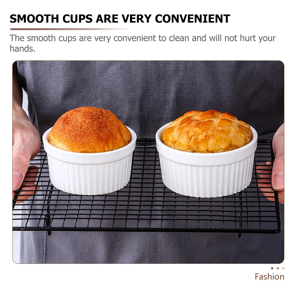 

6Pcs Ceramic Dessert Cups Ramekins 2 Oz Convenient Baking Accessories Heat Conductive Pudding Molds Ramekins 2 Oz