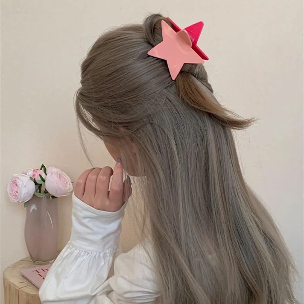 Summer Pink Pentagonal Hair Claw Clip Sweet Cool Sequin Glitter Star Hair Clip Fashion Resin Hair Crab Women Girl Hair Accessory