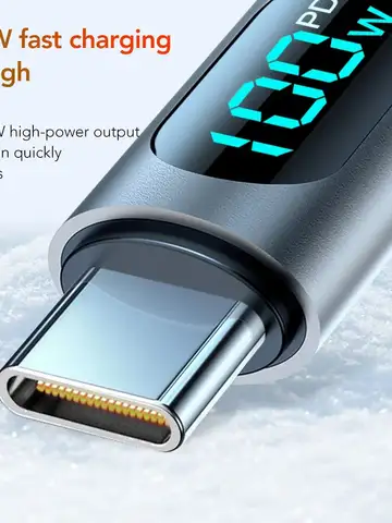 Ultra-Super Fast Charge Cable-6A 120W USB A To Type C Nylon Data Cord For Xiaomi Redmi Samsung With Led Digital Display Cable