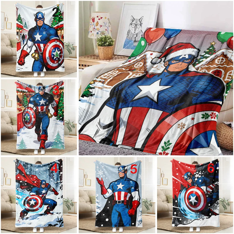 Marvel Captain America Santa Blanket Soft Flannel Throw Sofa Bed Cover for Kids Adults Gift