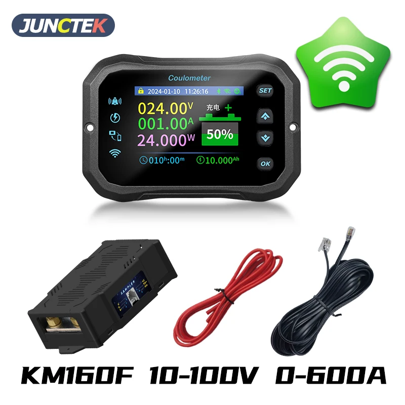 

KM160F Wifi Battery Coulomb meter Bidirectional detection Ammeter Voltmeter Power meter Capacity Indicator RV Battery monitor