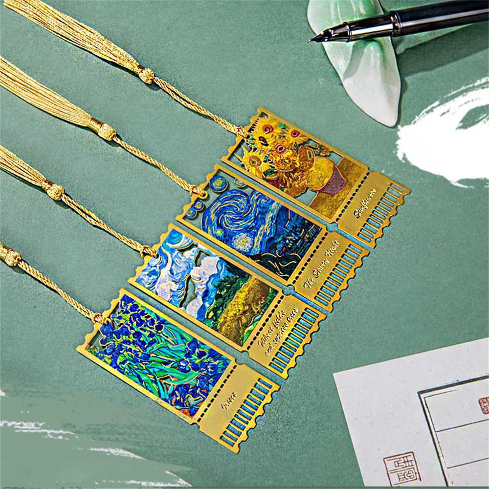 Vintage Painting Metal Hollow Bookmark Creative Bronzing Bookmarks With Tassel Best Gift For Writers Friends Stationery Supplies