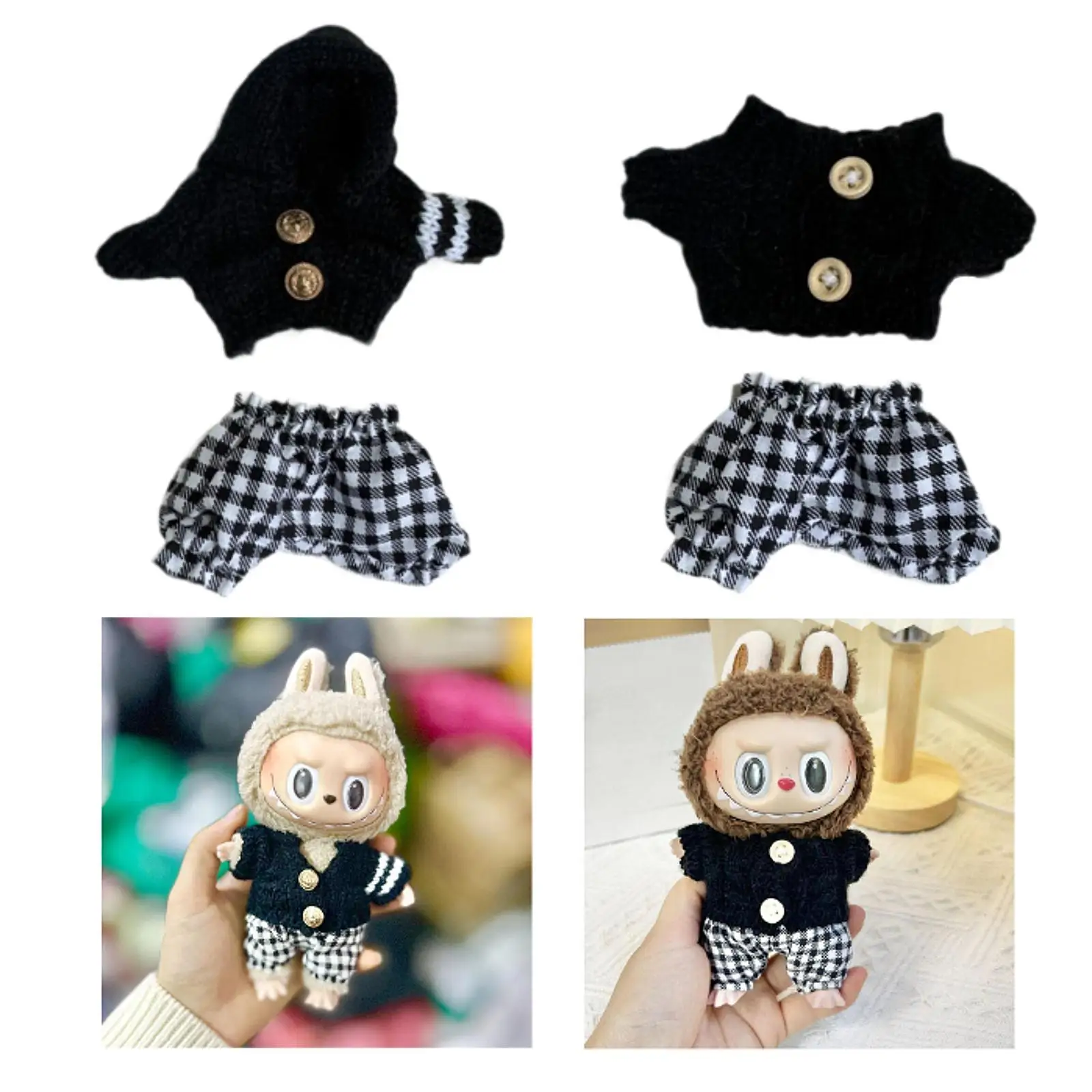 17cm Plush Doll Clothes Doll Outifit Dress up Fashion Comfortable Plush Doll Accessories Doll Sweater with Pants Doll Clothing