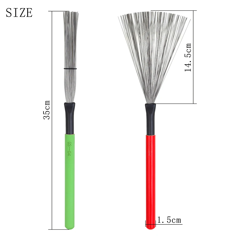 1 Pair Newly Metal Wire Drum Brushes Cleaning Tool Portable Jazz Musical Retractable Steel Wire Drum Brush Wood Handle Cleaner