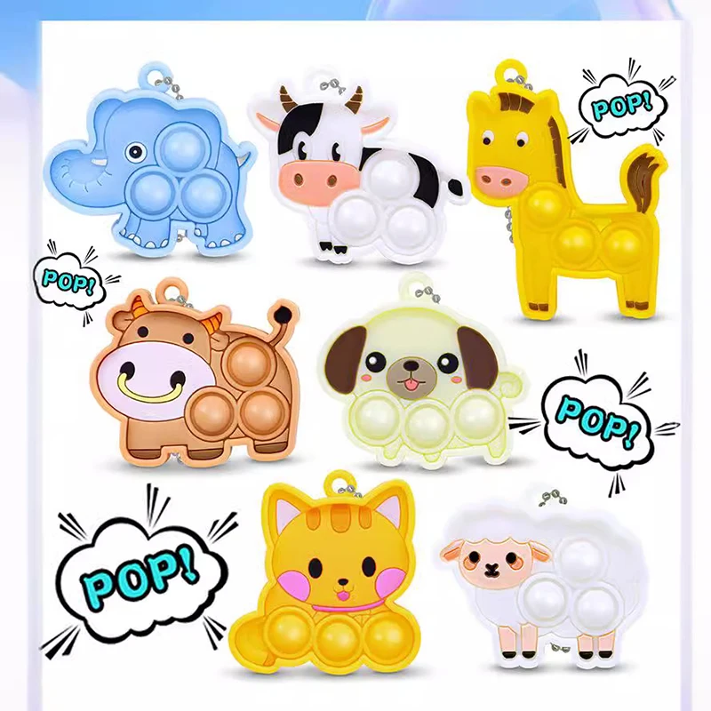 10Pcs New Cartoon Animal Pop Keychain Hanging Stress Relief Toys for Kids Birthday Party Favors Guest Gifts Goodies Filler