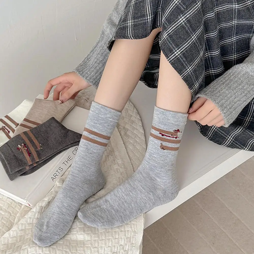 

1 пара нейлоновых носков из полиэстера, шерстяные теплые чулки, утепленные носки до середины икры с милым мультяшным декором, женские чулки, термопаки