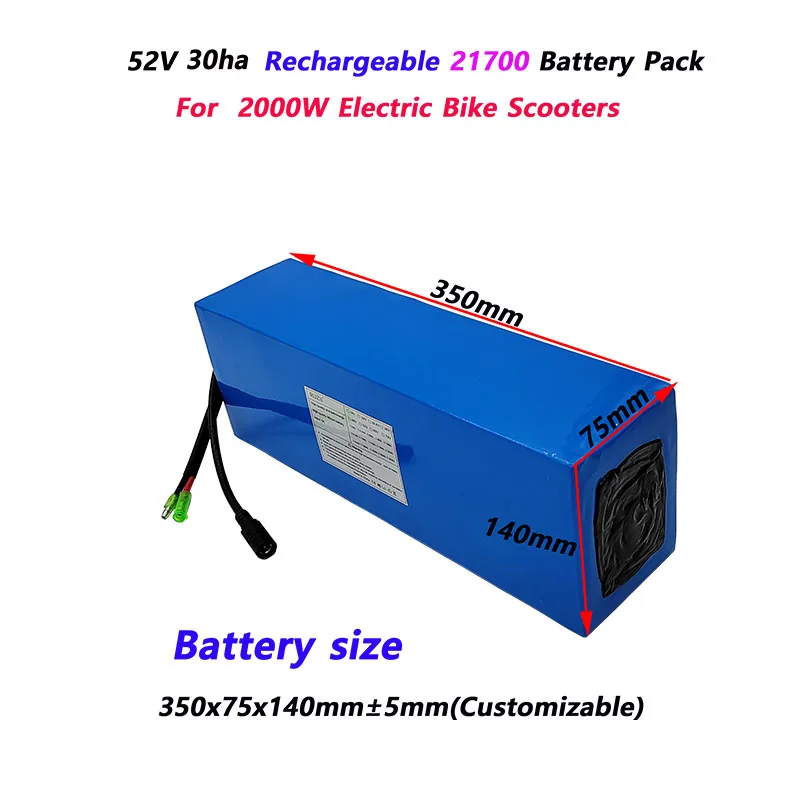 Rechargeable 52V 30A 21700 14S6P Li-ion Battery Pack For Below 2000W  Bike Scooters  motorcycle  Batteries Power tool battery