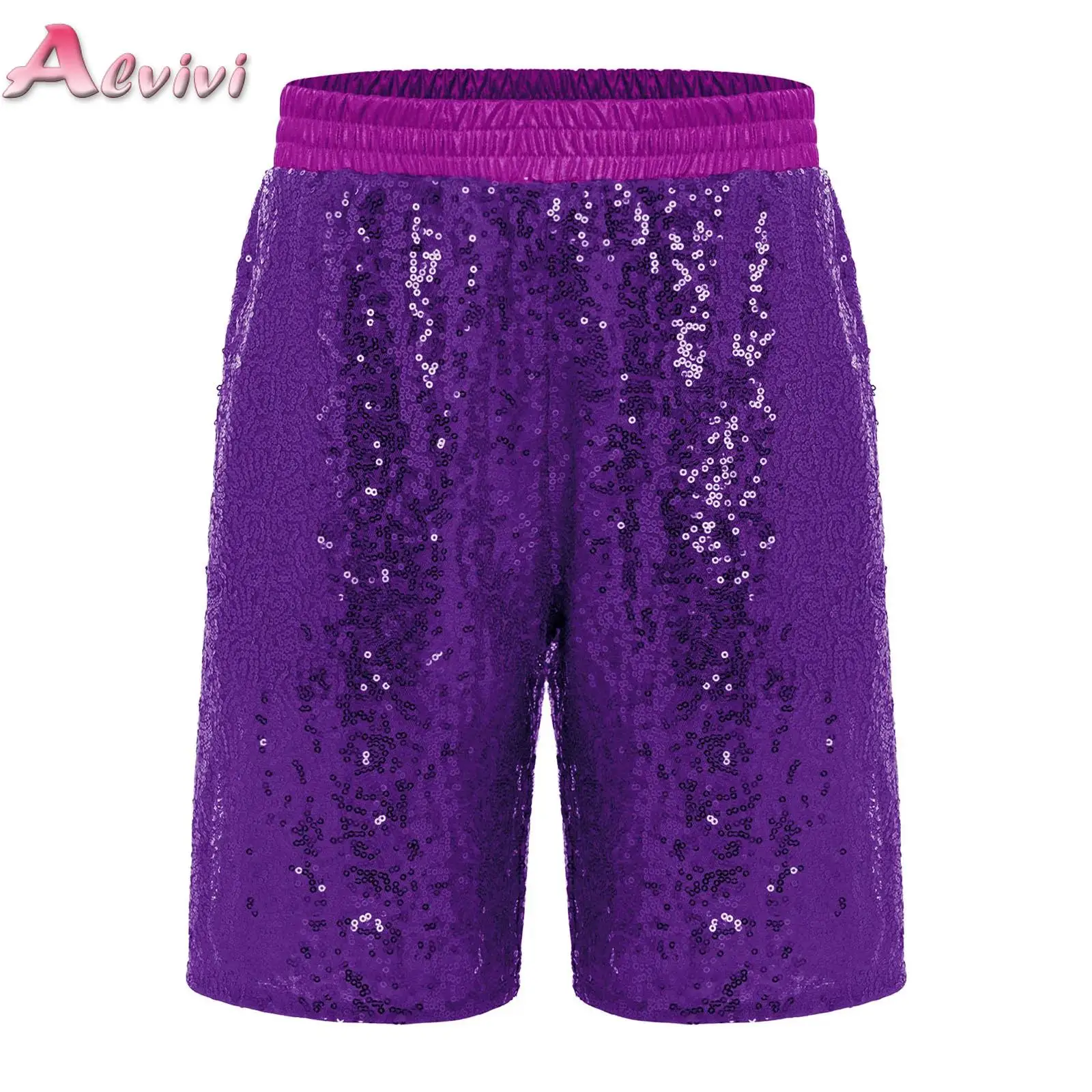 

Детские блестящие шорты с пайетками для мальчиков, с карманами, для джазовых танцев и выступлений на сцене, с эластичным поясом, на подкладке, короткие брюки