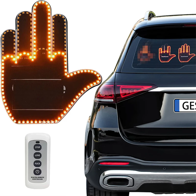 1PCs Middle Finger Light Give The Bird & Wave to Drivers Hottest Gifted Car Accessories, Funny Back Window Sign