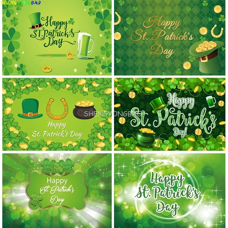 

Happy St Patricks Day Photography Backdrops Irish Shamrock Leprechaun Gold Coins Green Hat Festival Photography Backdrops PA-01