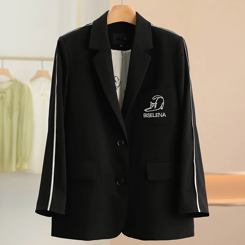 

New Spring Women's Suit Jacket Loose Embroidered Letter Simple Style Design Long Sleeve Formal Wear by XKING