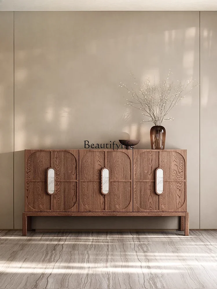 

yj5Medieval style Nordic black walnut side cabinet retro living room new Chinese entrance storage cabinet