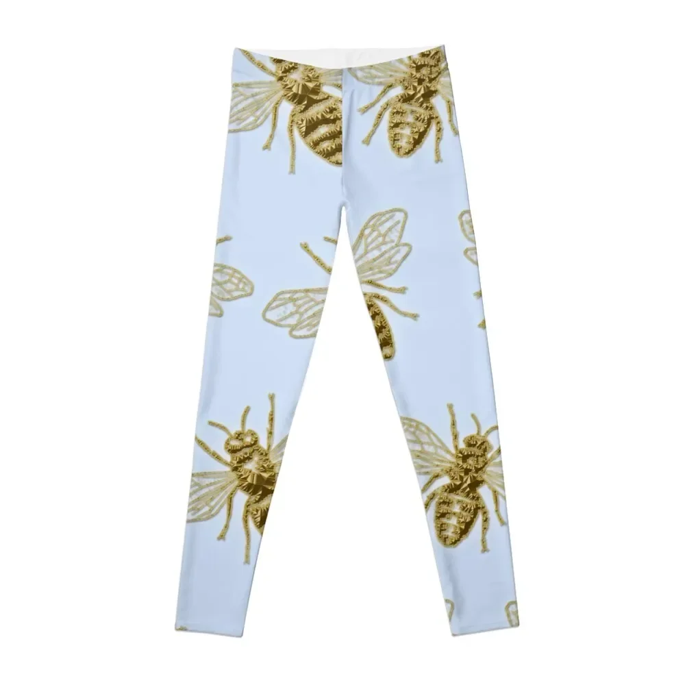

Golden honey bees on surfmist blue Leggings exercise clothing for gym sportswear woman Womens Leggings