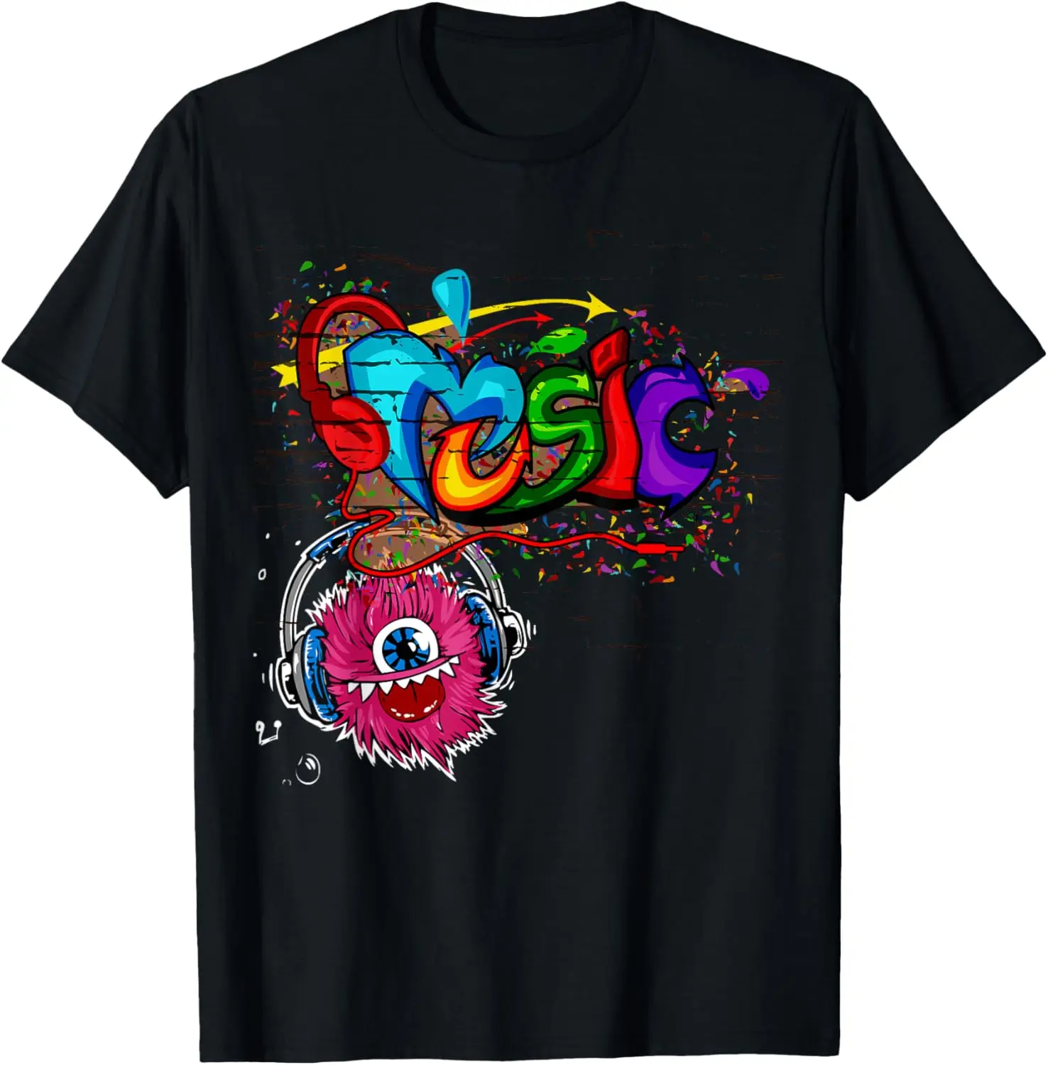 Music Graffiti Old School Hip Colorful Airbrush Graphic T-Shirt