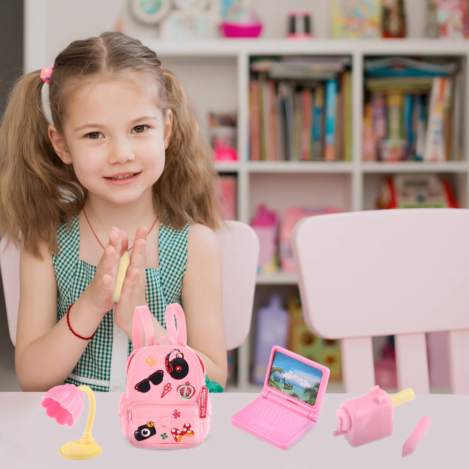 1 Satz 1 Set Mini-Schulbedarf für Rucksäcke, Computer, Lineale, Miniatur-Briefpapier-Set, Zubehör, Spielset-Ordner