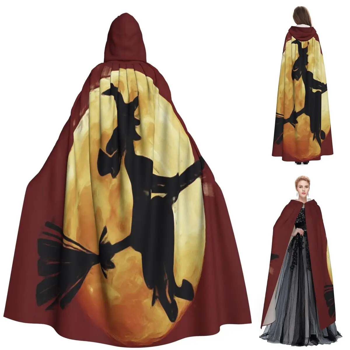 

Длинный плащ ведьмы на Хэллоуин с капюшоном, средневековый костюм ведьмы, накидка для косплея, пальто на Хэллоуин для взрослых, унисекс