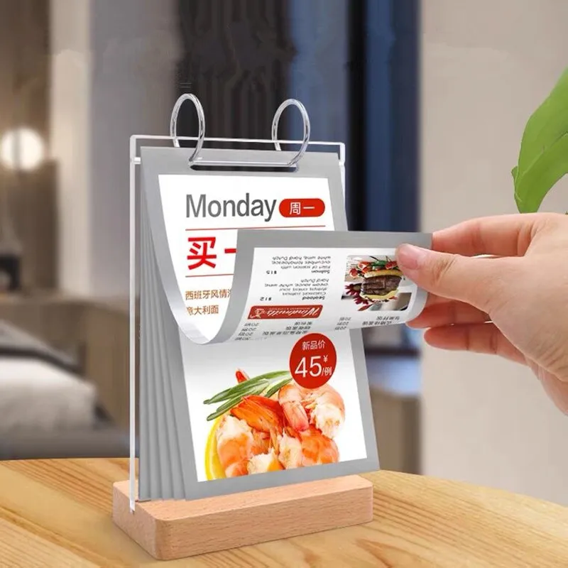 A4 210x297mm Page Turning Table Menu Paper Holder Price List Poster Photo Picture Frame Acrylic Sign Holder Display Stand