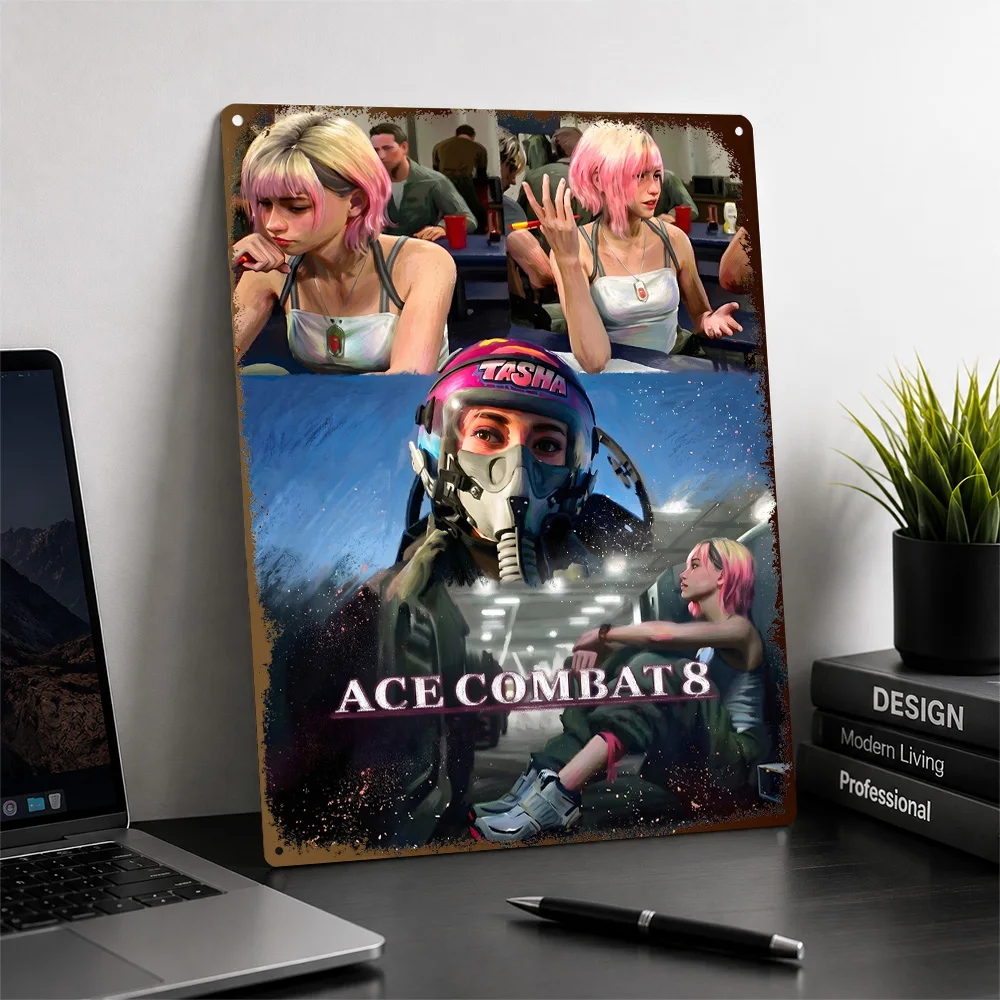 Ace Combat 8 Pilot Collage Printed Poster Customized Metal Sign Battlefield Squad Design Wall Art Appeals To Battle Collectors