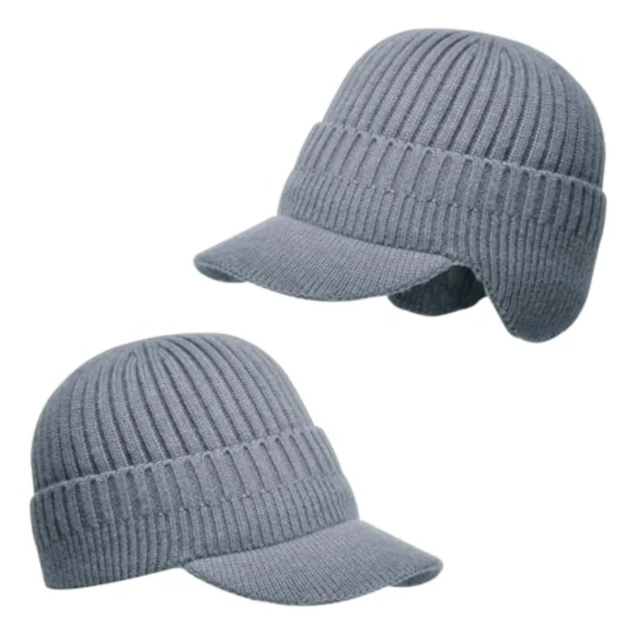 Gorro de invierno para hombre con ala, gorro cálido con orejeras para hombre, gorro de invierno de punto con forro polar grueso para exteriores