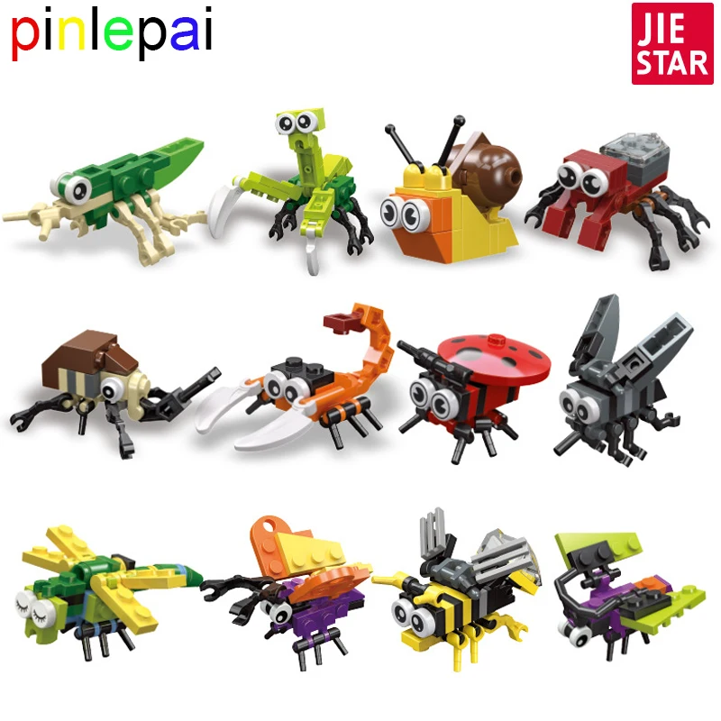 Pinlepai Jiestar Insect Mini Building Blocks Series Block Bricks Brick Collection Sets Toy Dragonfly Butterfly Snail Child Toys