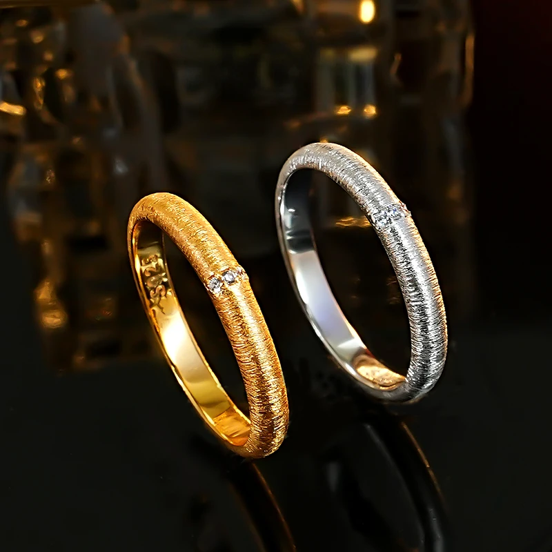 Buchi Style Metal Wire Drawing Process 925 Silver Ring Ring, Layered Ring, Woven Pattern, Carved Gold, Couple, Antique